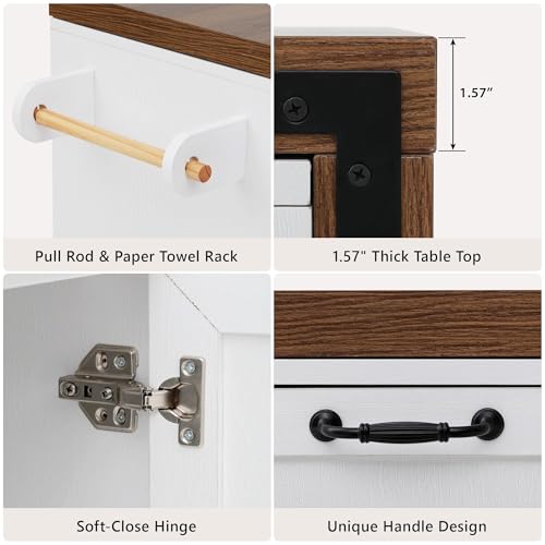 Soft Close Hinge - White Rolling Kitchen Island With Trash