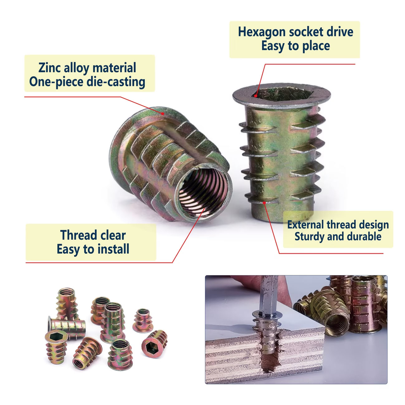 M4/M5/M6 Threaded Insert Nut E - Furniture Hardware Threaded Inserts recension och pris