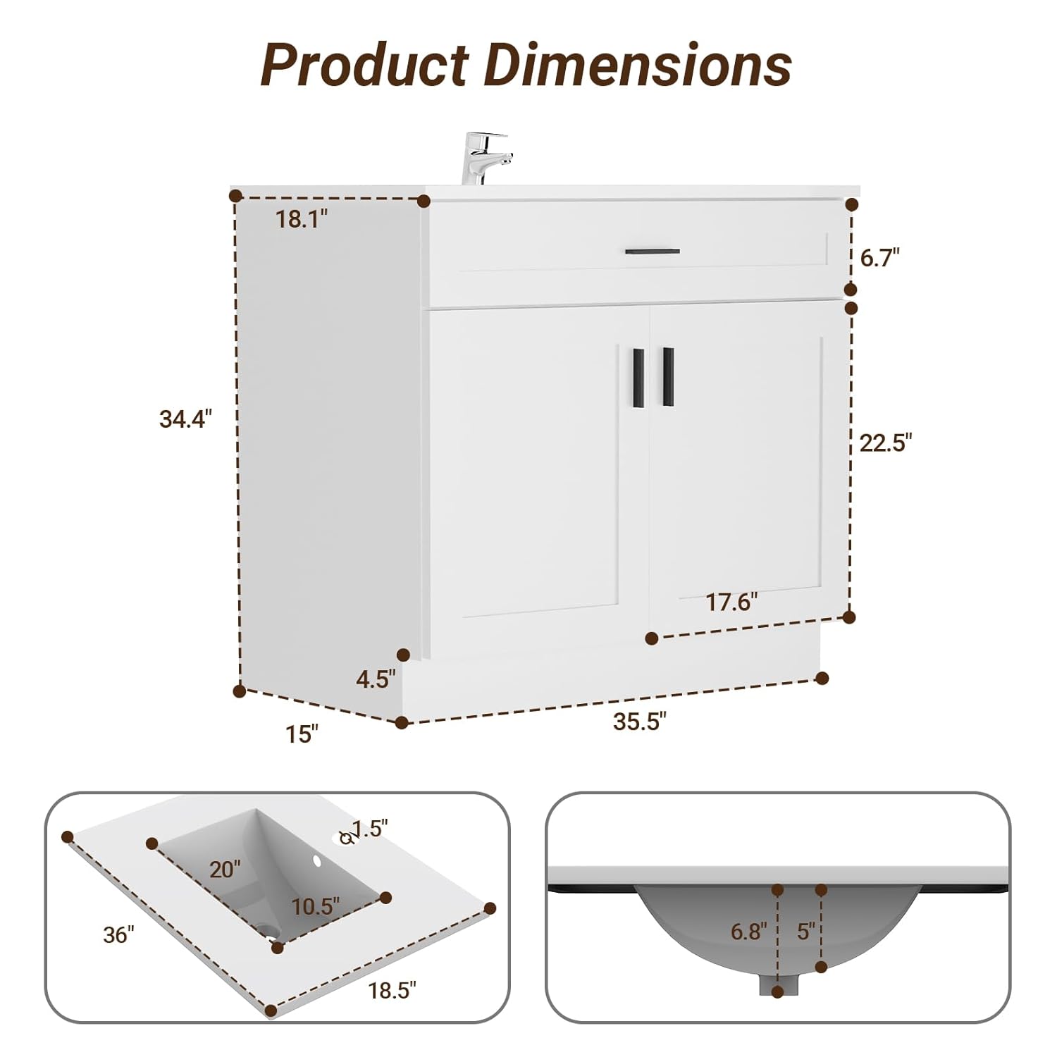 36 Inch Bathroom Vanity with S - Soft Close Hinge recension och pris