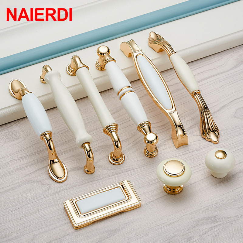 NAIERDI Gold White Creamic Cab - Drawer Pull Gold recension och pris