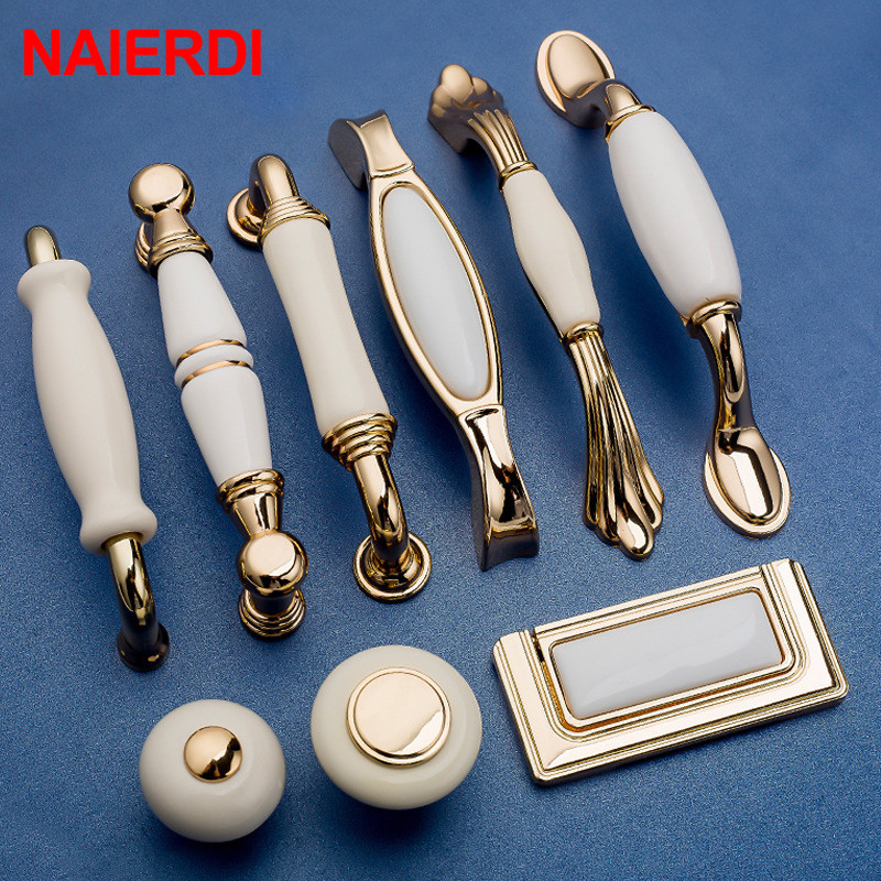NAIERDI Gold White Creamic Cab - Drawer Pull Gold recension och pris