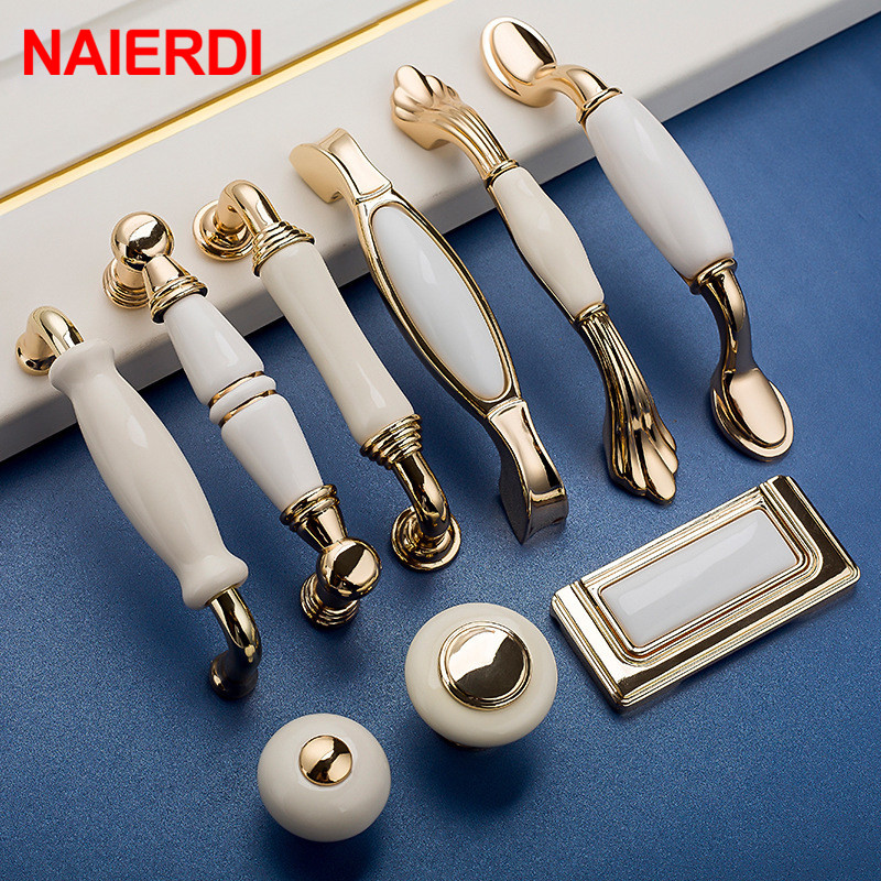 NAIERDI Gold White Creamic Cab - Drawer Pull Gold recension och pris