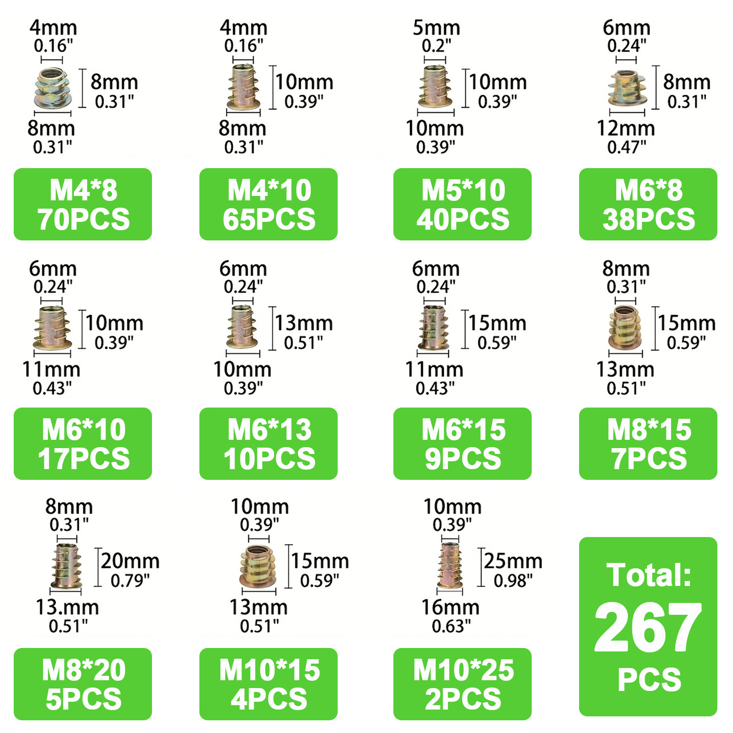 267pcs Hex Drive Threaded Inse - Furniture Hardware Threaded Inserts recension och pris